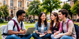 International students studying together on campus
